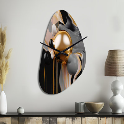 Horloge murale asymétrique en métal doré et noir Mystic MÚlange II - formes abstraites