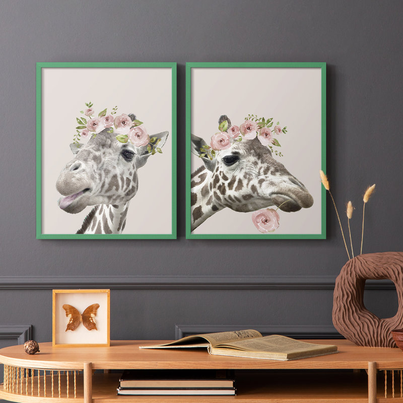 «Peek A Boo Giraffe I», reproduction encadrée de qualité supérieure - prête à être accrochée - aucun clou requis - aucun clou requis