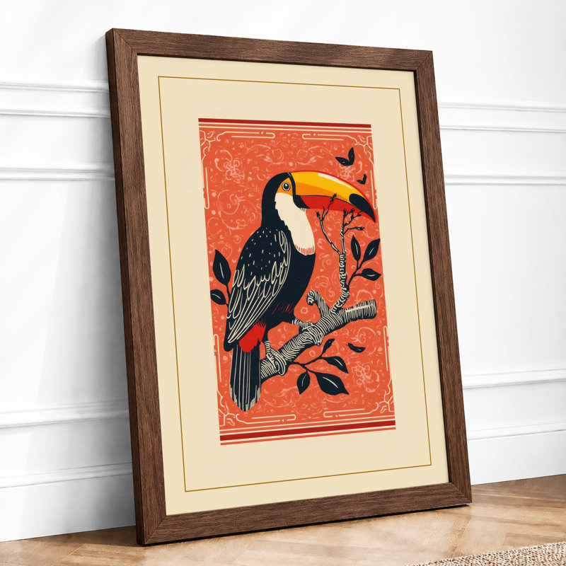 Toucan on Branch Boho - Framed Print, A3 - 42.0 x 29.7 cm, Walnut