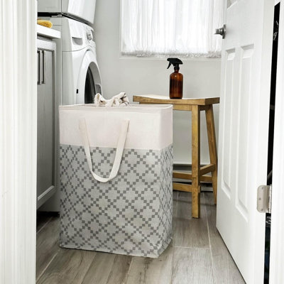 Tall Laundry Basket, Washing Baskets for Laundry Clothes Hamper for Towels Bedding Dirty Clothes Collapsible Laundry Bin Boho Laundry Baskets for Bedroom, Bathroom, Toys, 2 Pack, 75L, Grey