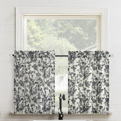 Elodie Tonal Botanical Semi-Sheer Rod Pocket Kitchen Curtain Tier