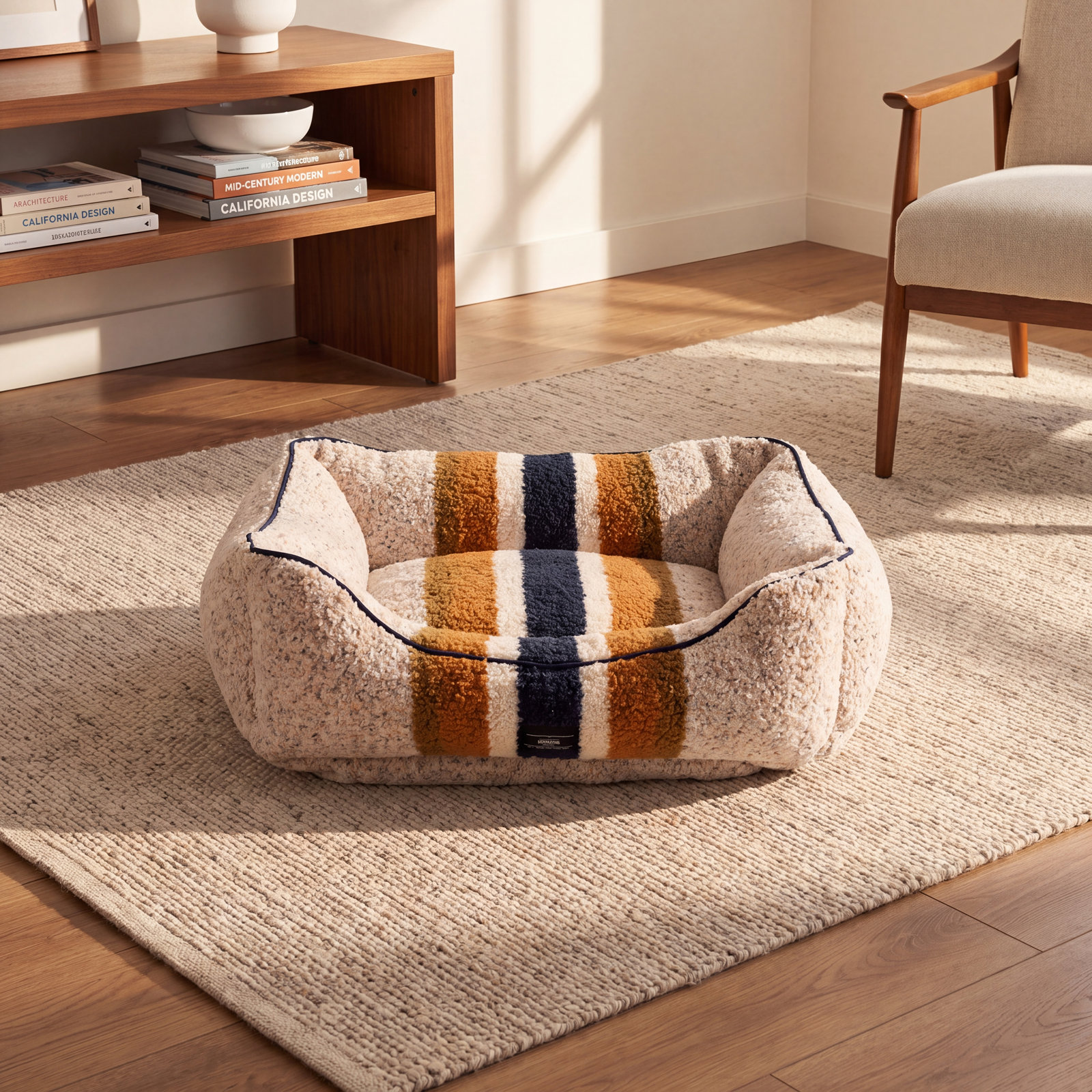 Kuddle Striped Pet Bed, Medium (30" W x 24" D x 9" H), Rust