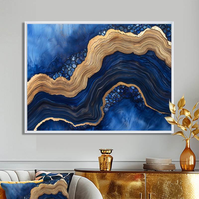 Crystal Mysteries Of Aqua Wood Slice II - Cristaux, art mural pour le salon, H 12 po x l 20 po, Impression encadrée flottante