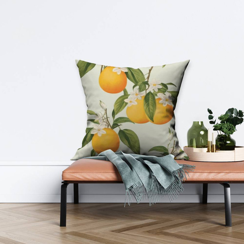Suspended Oranges Floral Green Poly Twill Throw Pillow - Insert