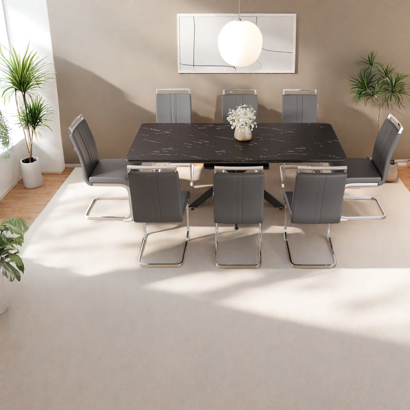Ensembles de table de salle à manger extensible en MDF (doit inclure à la fois la table et la chaise), salle à manger moderne
