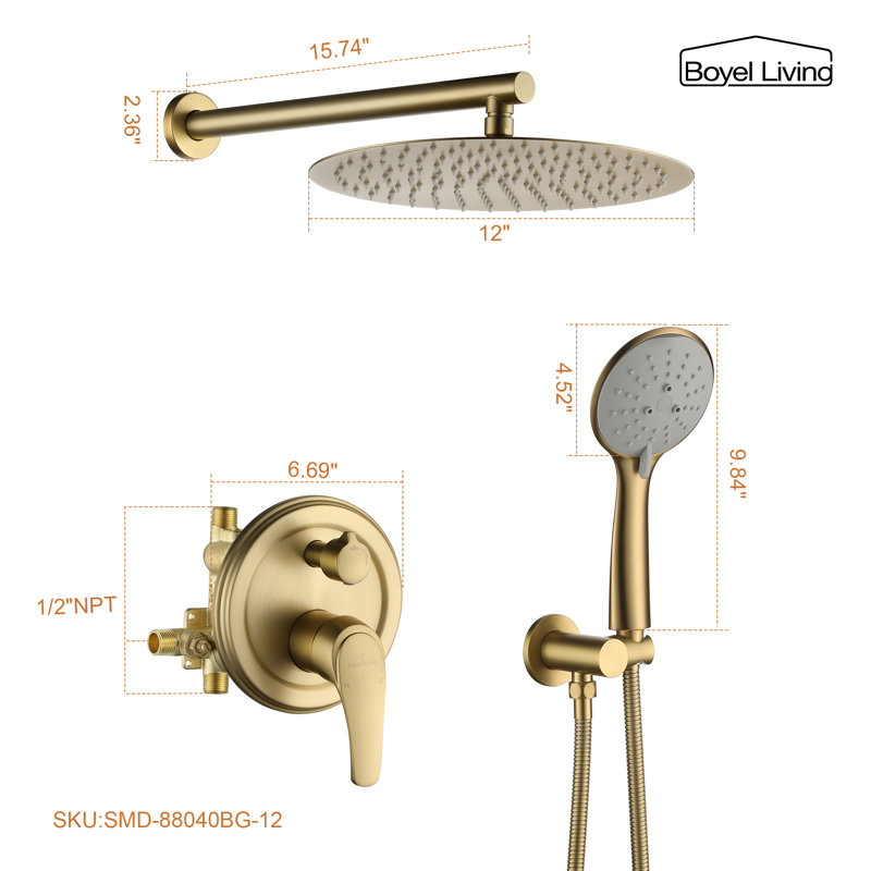 All-In-One Kit with Rough in-Valve, Brushed Gold