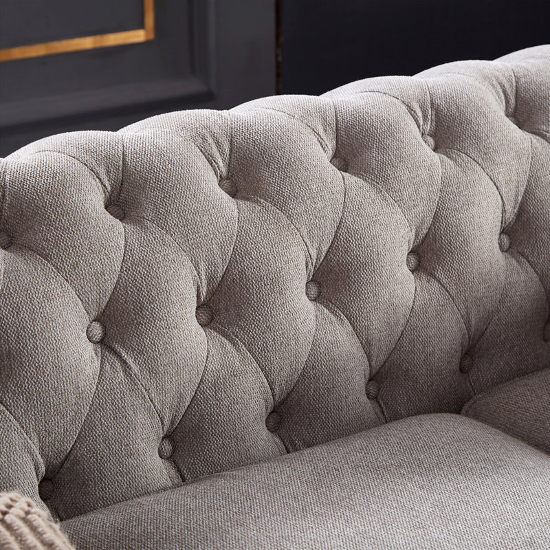 Gurnaik Upholstered 3-Seater Sofa, Gray Linen Duplicate