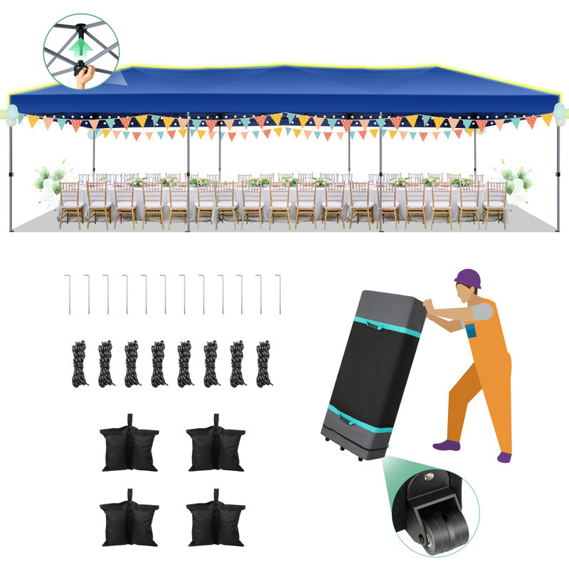 10x30 Pop Up Canopy Tent with Air Vent, Dark Blue