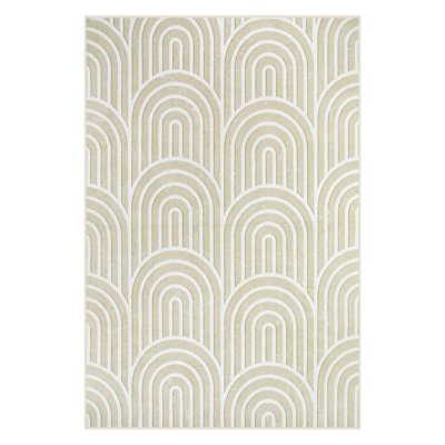 Tapis lavable géométrique arc-en-ciel incurvé - Tapis moderne antidérapant coloré pour le salon, la chambre à coucher et la décoration intérieure