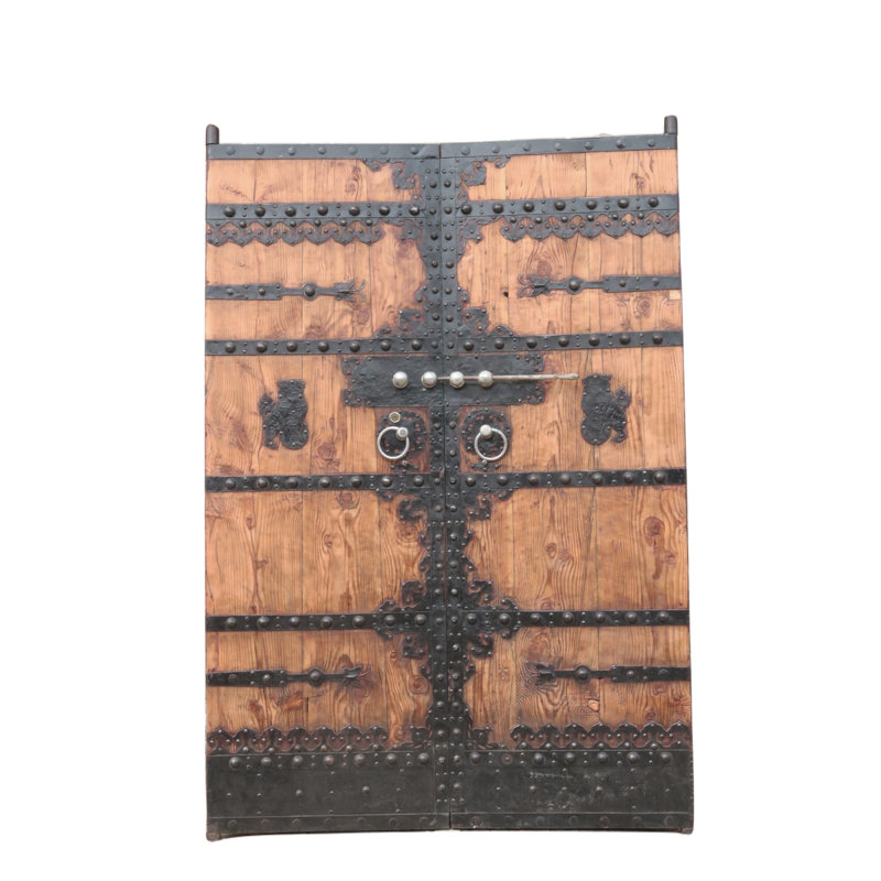 Massive Vintage Chinese Stained Wood Bi-Fold Patio Doors