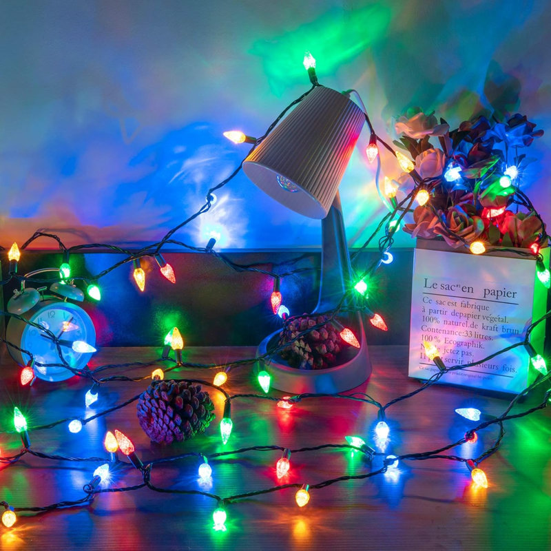 200LED 66 FT C6 Christmas String Lights Plug In Fairy Twinkle String Lights 8 Modes Timer Function Waterproof Extendable For Indoor Outdoor Wedding Party Christmas Decoration (200, Multicolor)