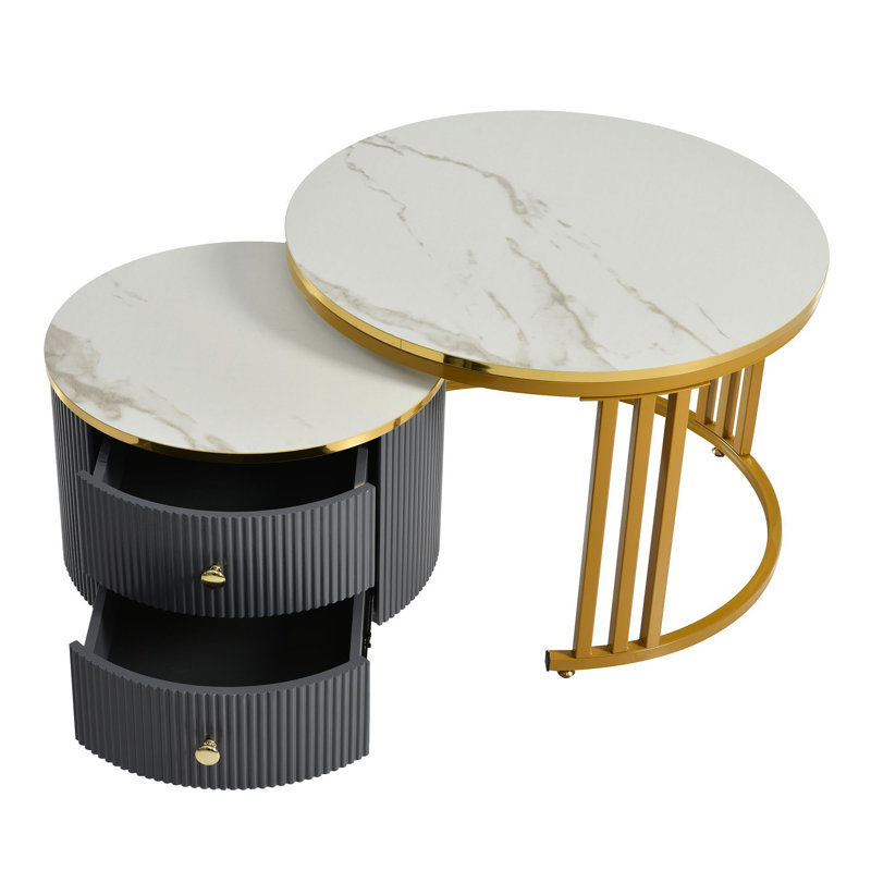 Aldonis Frame Coffee Table with Storage, White/Black