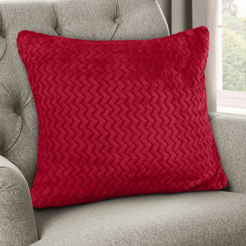 Moneeba Snug Soft Chevron Patterned Mink Moda Plush Cushion, 43cm x 43cm, Red