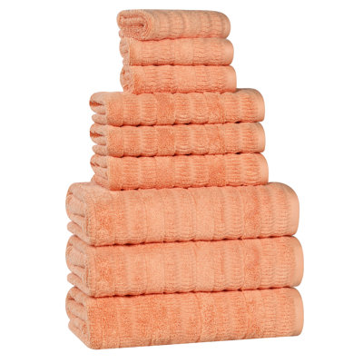 Mika Smart Twist Viscose Cotton Blend Medium Weight Solid Textured Ribbed 9 Piece Towel Set