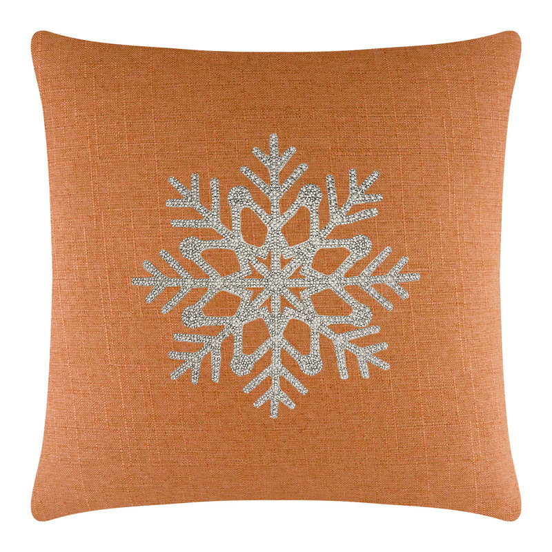 Sparkles Home Snowflake Throw Pillow | Rhinestone Motif | Faux Pearls | Feather-Filled | Custom Sizes, 20" x 20", Orange