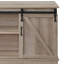 Meuble télé 2 portes coulissantes pour grange avec 1 tablette derrière chaque porte et compartiments en chêne
