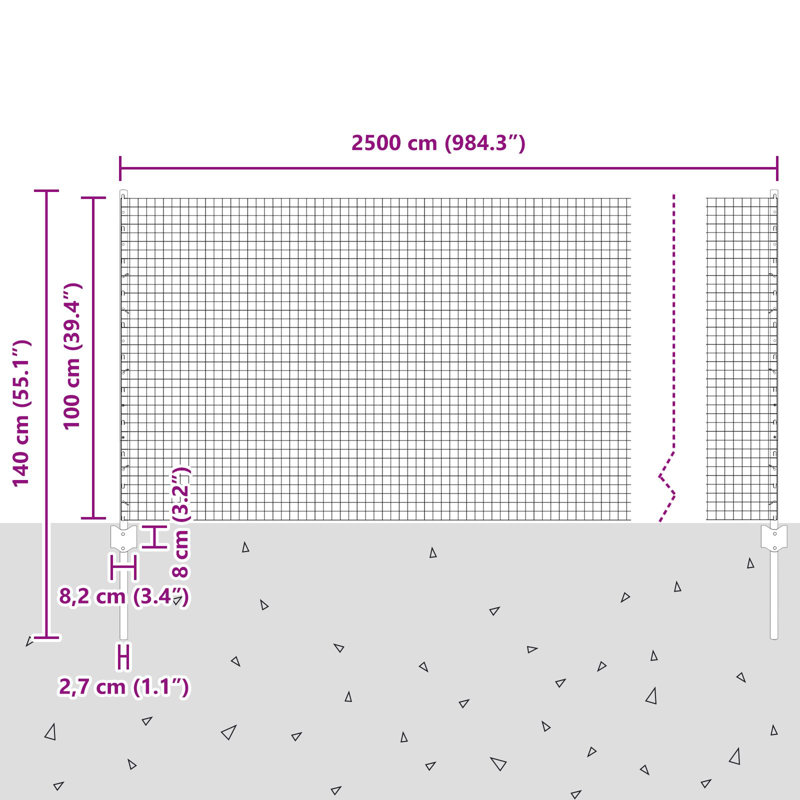 100cm H x 2500cm W Metal Border Fencing