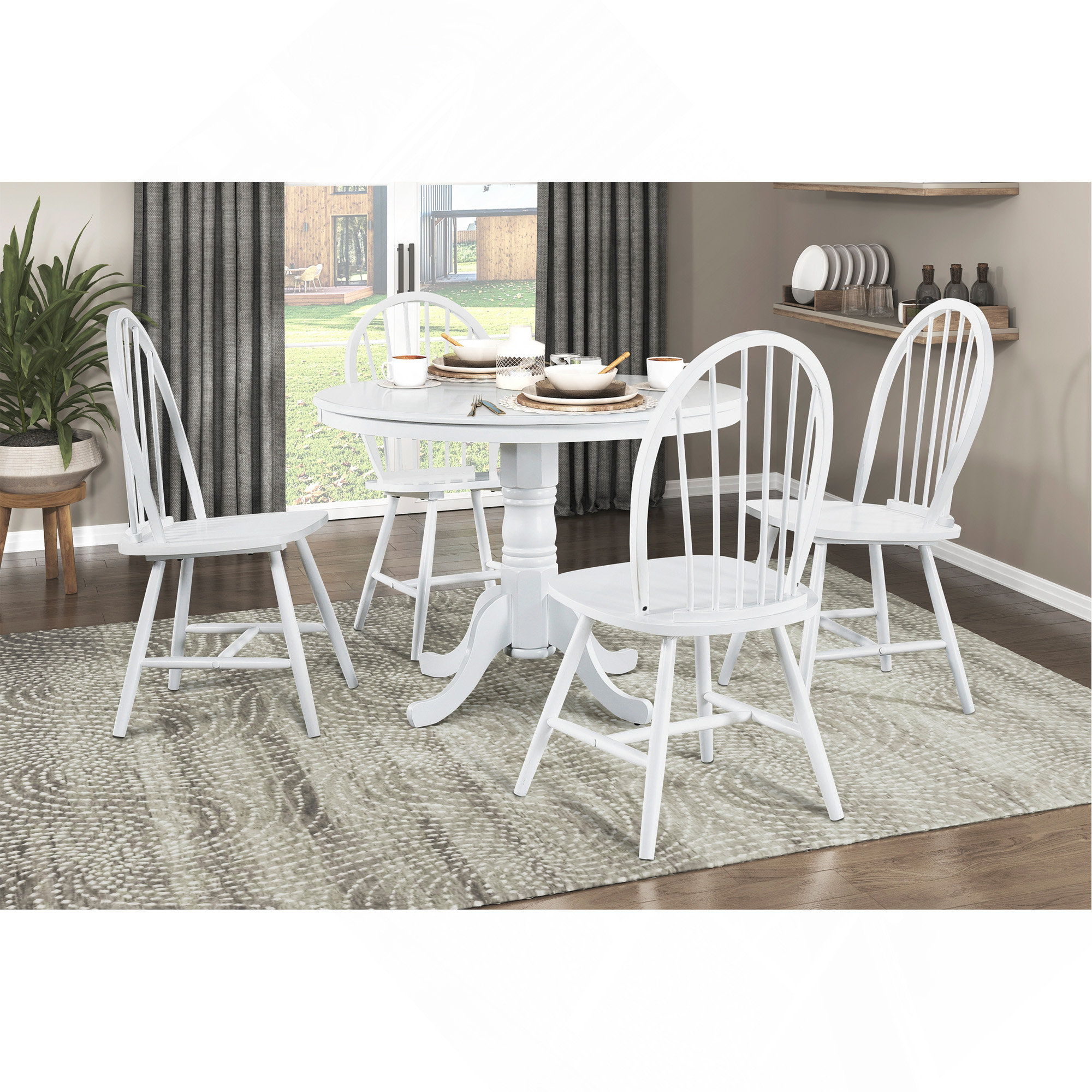 Ophelia & Co. White Finish 5Pc Round Dining Table Set With 4 Windsor ...