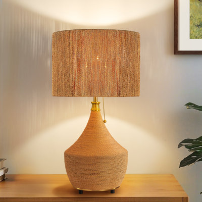 24" Bedside Natural Rattan Table Lamp