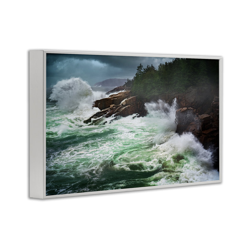 «Strong Crashing Waves», estampe numérique par Rick Berk, Estampe numérique encadrée blanc bord de mer, H 20 po x l 30 po