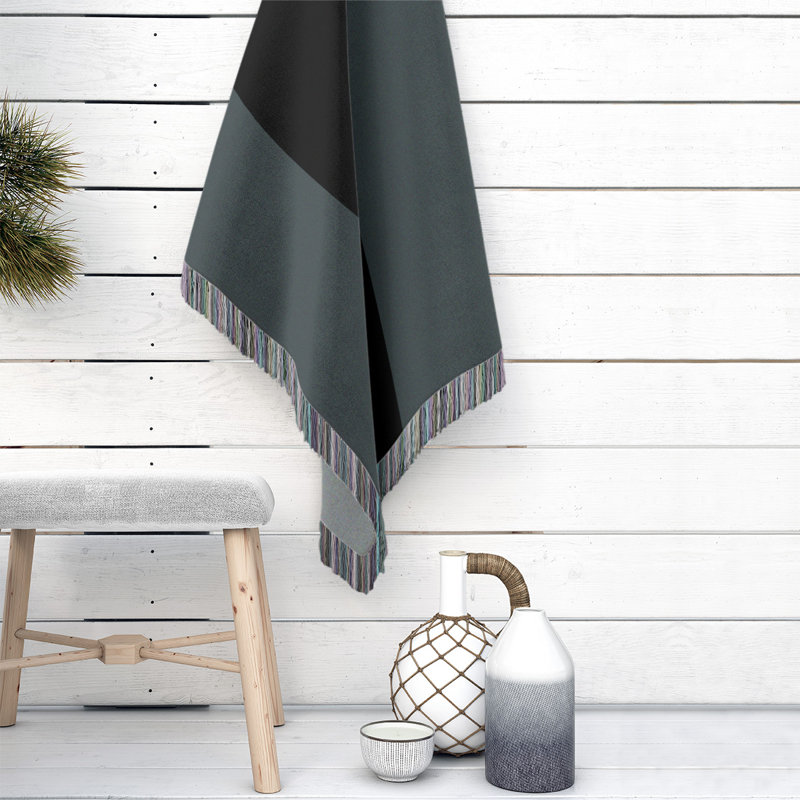 Hand Woven Throw Blanket, 60" x 80", Steel Gray/Black/Steel Gray, Cotton