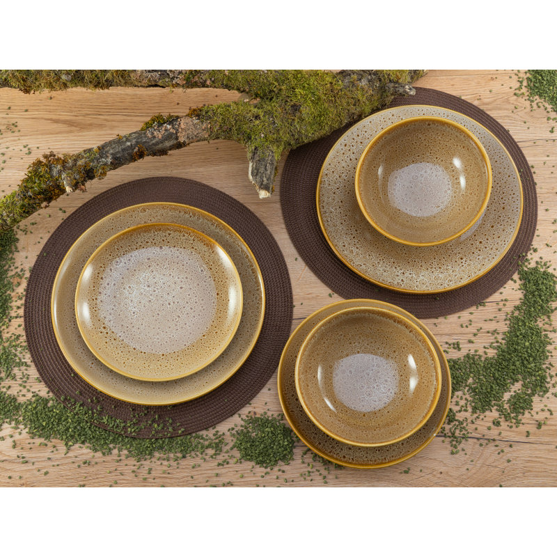 Reactive Nostalgic Black, Tableware Set, Plate Set 12 Pieces, Cognac