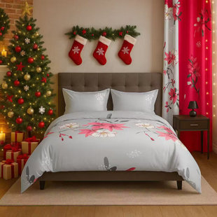 Floral Bedspread Set with Matching Curtains, cal king, Pink
