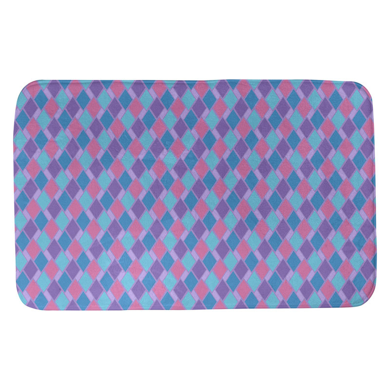 Tapis pour salle de bain rétro diamants Leffel, l 17 po x L 24 po, Mauve / Bleu