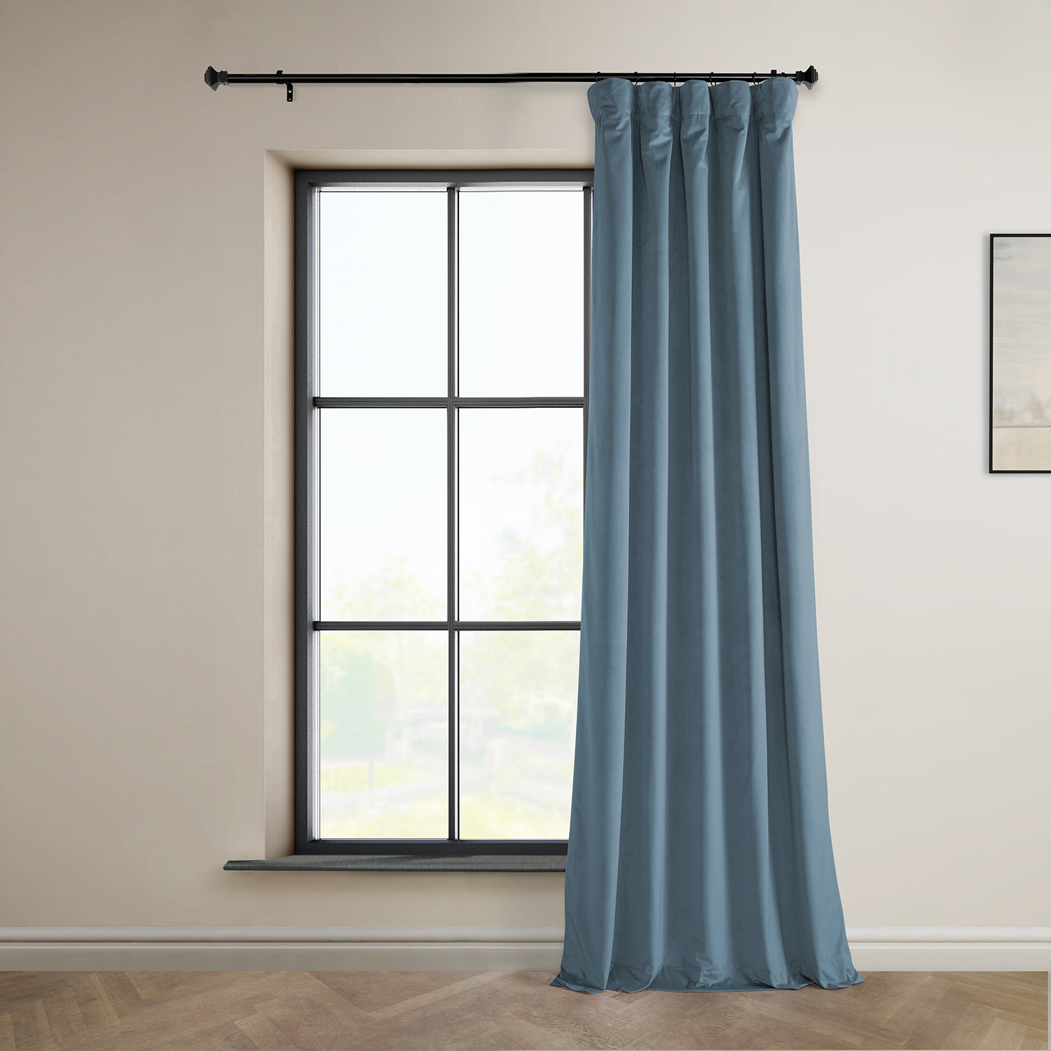 Loria Plush Velvet Blackout Curtain Panel, 50" W x 96" L, Copenhagan Blue