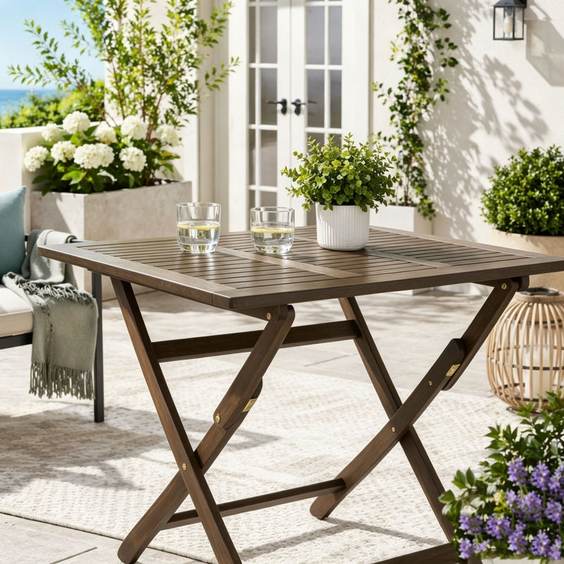 Table de salle à manger pliante d'extérieur en bois d'acacia pliable