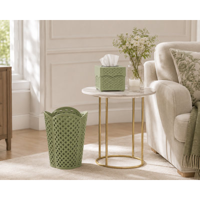 Dark Celadon Lattice Wastepaper Basket & Tissue