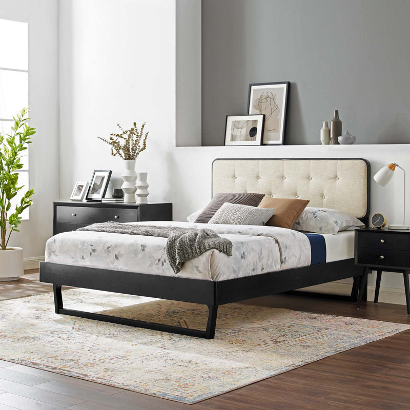 Lit plateforme Bridgette, Noir/beige, Double
