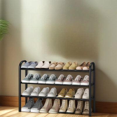 Expandable Metal Shoe Rack for Closet and Entryway, Adjustable Free Standing Shoe Organizer with Arched Handles, Space-Saving Storage Rack for Front D