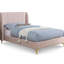 Structure de lit simple rose avec tête de lit à oreilles, capitonnage, tissu velours, pieds en métal doré rose, style contemporain, entièrement rembourré, pieds, matériau