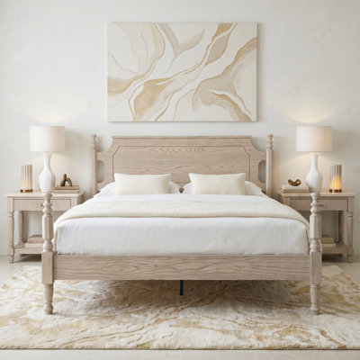 King Size Solid Wood Platform Bed Frame, Headboard & Footboard, 12 Sturdy Slats Base, Center Metal Legs, Noise-Free & Slip-Free, No Box Spring Needed, Easy Assembly, Driftwood Gray Oak Finish