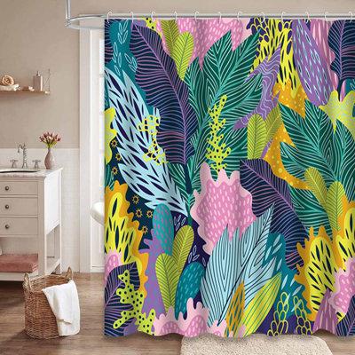 Waterproof Colorful Seamless Bath Bright Floral Shower Curtain with 12 Hooks