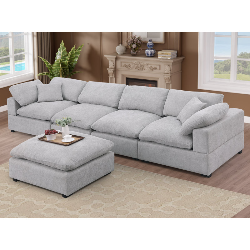Weikko 143.2" Wide Upholstered Chaise Sectional, Light Gray