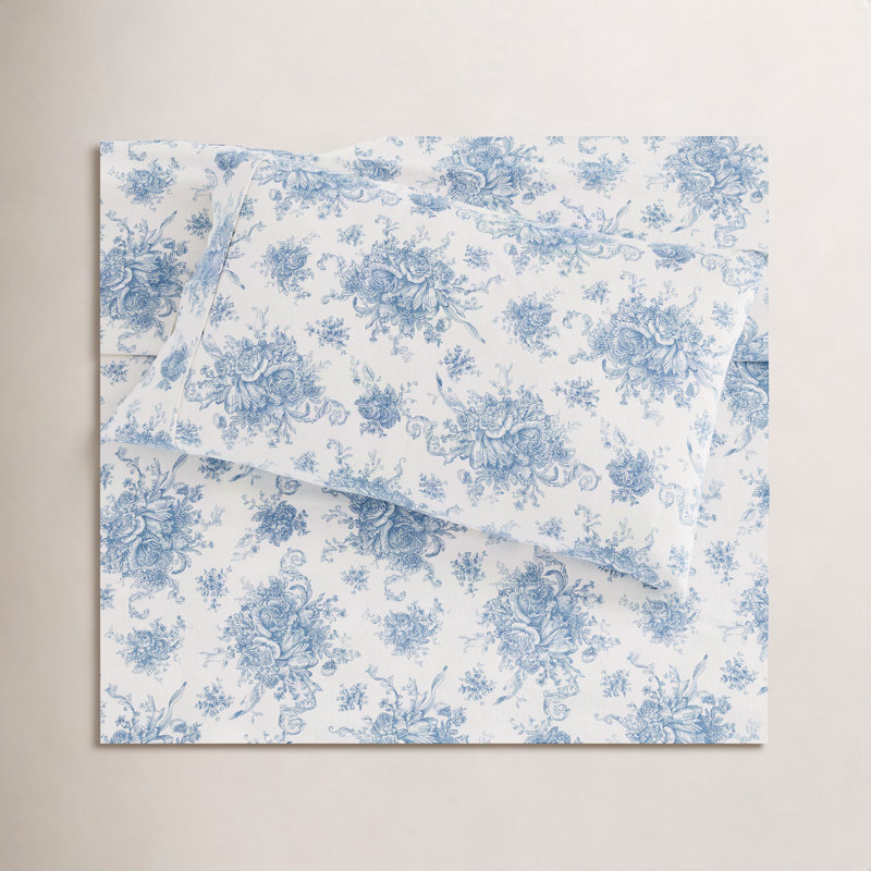 Bloomsdale Flannel Sheet Set, Blue, Queen Sheet Set with 2 Pillowcases