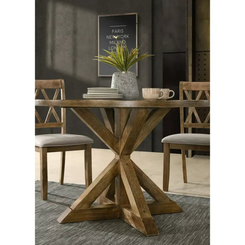 Ebbert Round Solid Wood Base Dining Table, Natural Ash