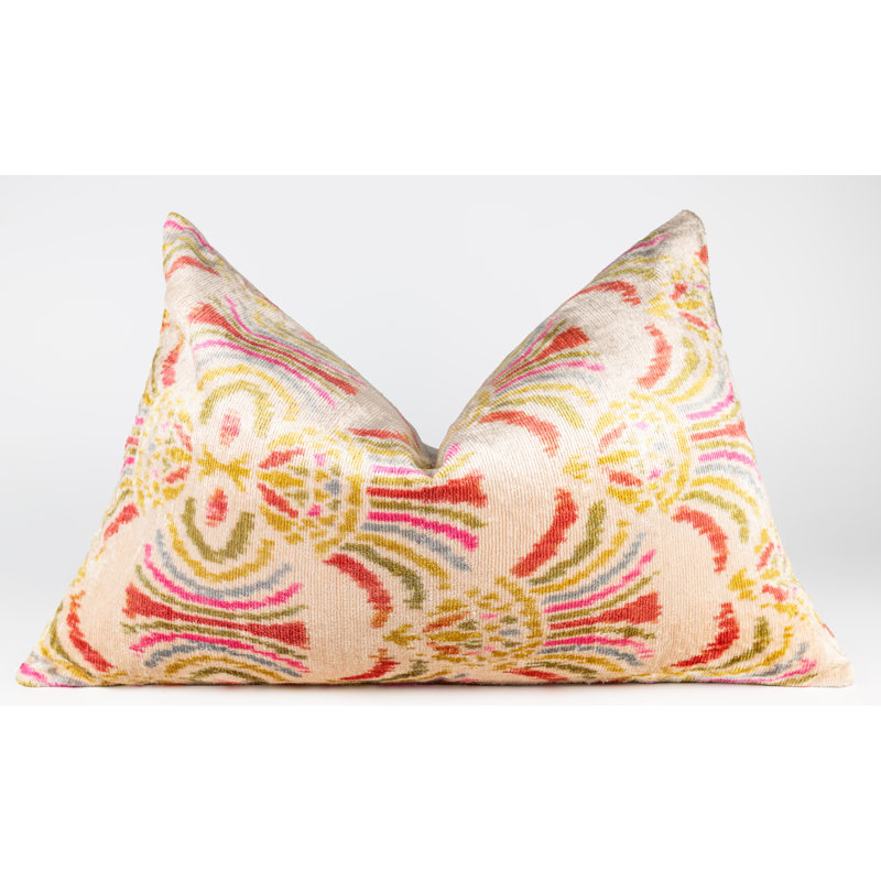 Silk Lumbar Rectangular Pillow Cover & Insert, Beige/Pink/Geometric