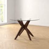 Vosburg Round Glass Top Solid Wood Base Dining Table