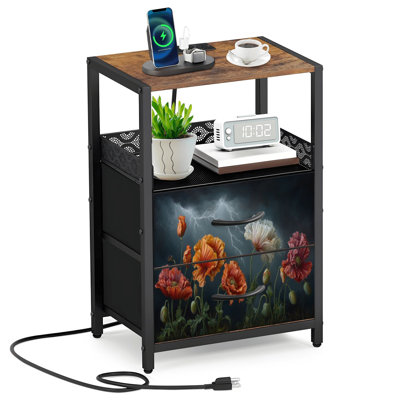 Table de chevet 2 tiroirs en tissu avec station de charge Moody Stormy Sky Dramatic Lighting