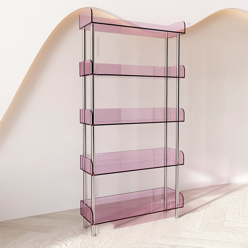 Bibliothèque simple en acrylique, (5 tablettes) H 62,99 po x l 23,62 po x P 9,84 po, Rose