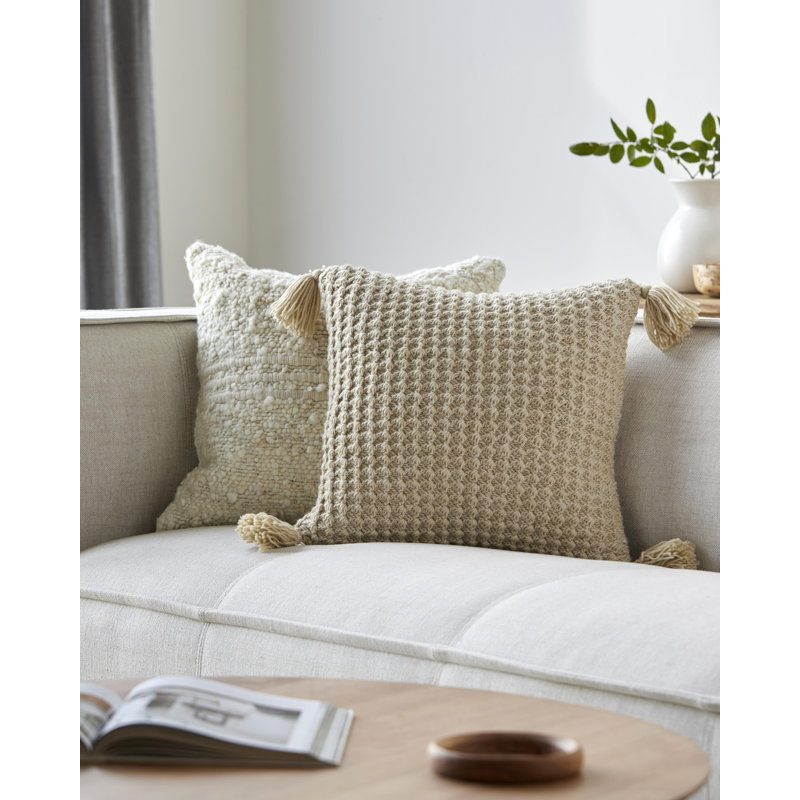 Makrome Wool Blend Reversible Pillow Cover, 18"H x 18"W, White