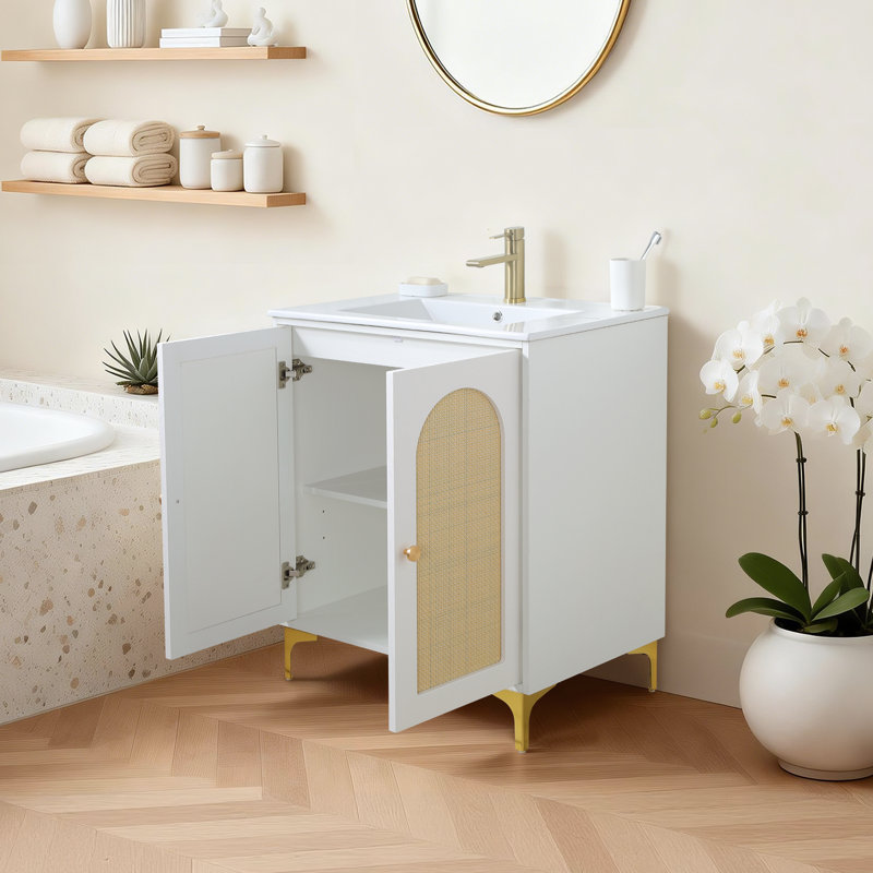 30" Modern Free-Standing 2-Doors Single Bathroom Vanity With Ceramic Top