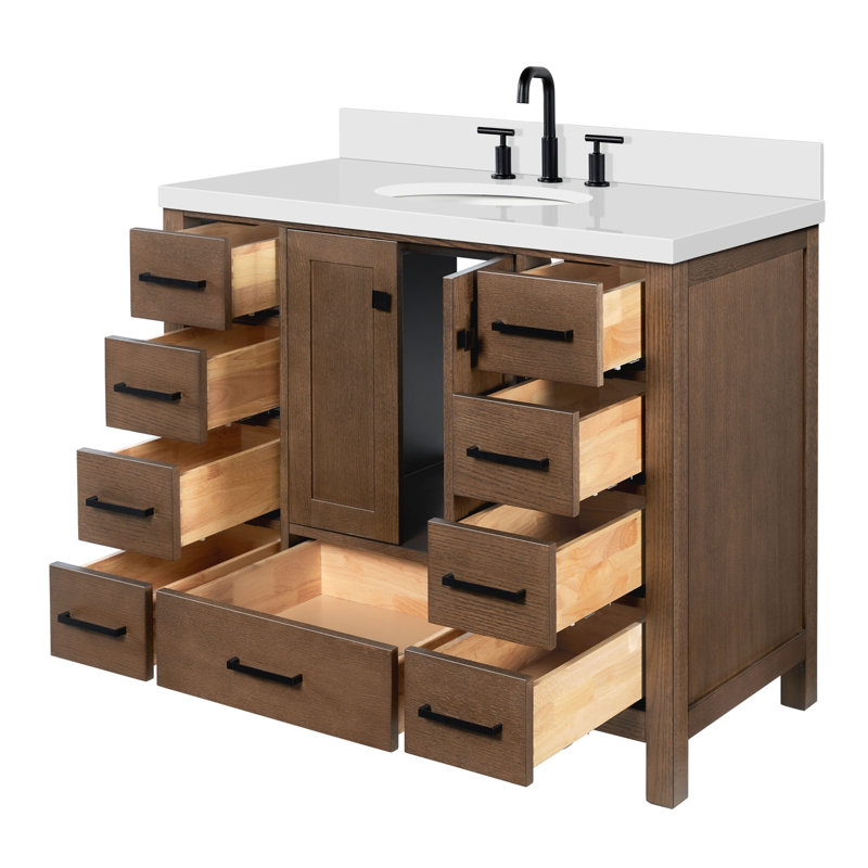 Ensemble de meuble-lavabo simple 43 po Amariani, Chêne brun / noir mat, 43"