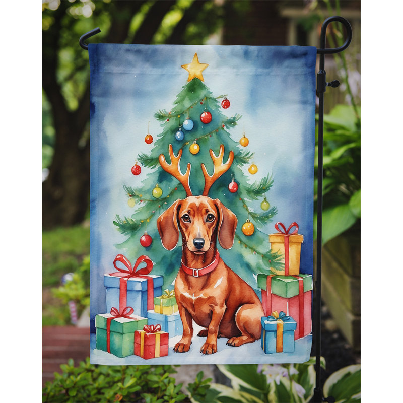 Drapeau de Noël renne de jardin, Teckel