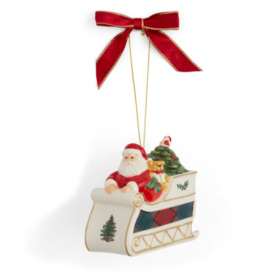 Spode Christmas Tree Santa In Sleigh Ornament 4"