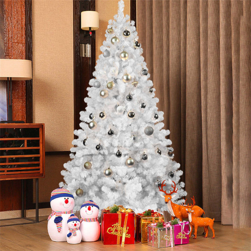 Arbre de Noël blanc de 6 pi avec fil mémoire, 760 pointes en PVC articulé, assemblage facile pour un décor intérieur moderne