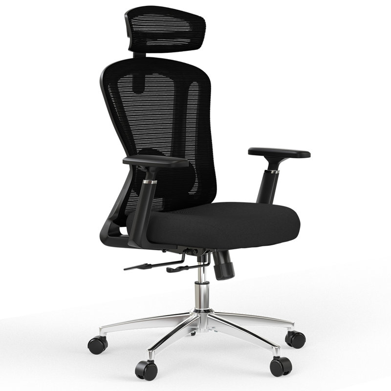 Chaise de bureau en filet avec accoudoirs 3D et appui-tête réglable, noir, Noir